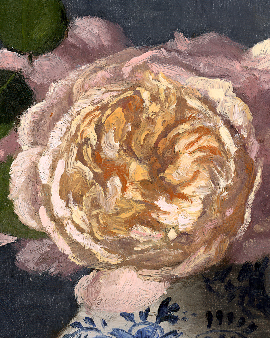 Roses in Delft Vase, 9x12 inches, Framed Oil Painting