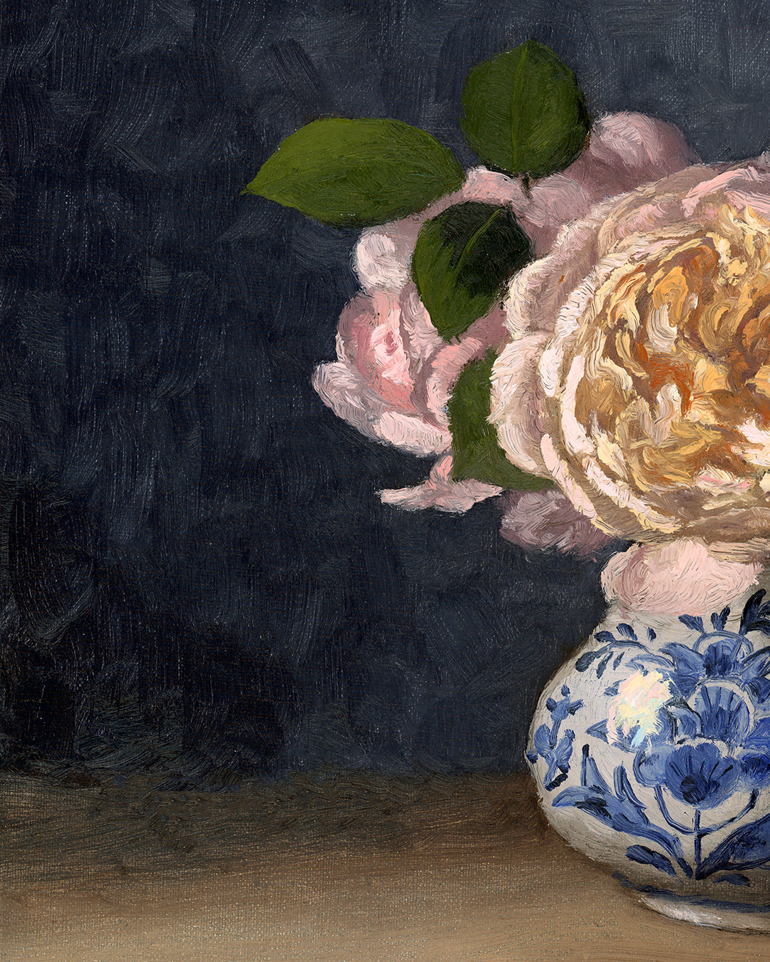 Roses in Delft Vase, 9x12 inches, Framed Oil Painting