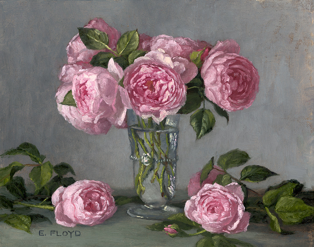 Alnwick Roses in Juliska Vase, Framed Oil Painting, 11x14 inches