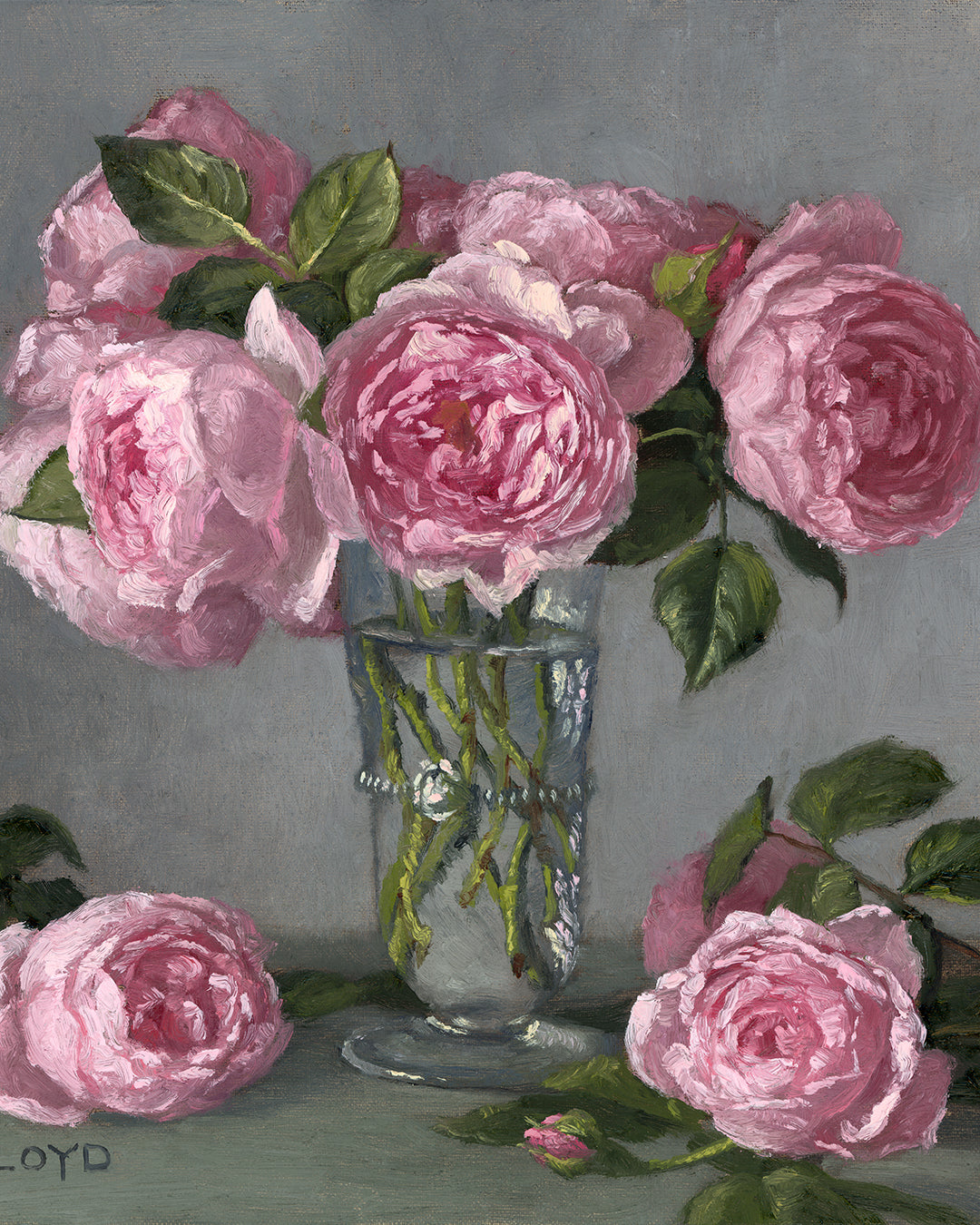 Alnwick Roses in Juliska Vase, Framed Oil Painting, 11x14 inches