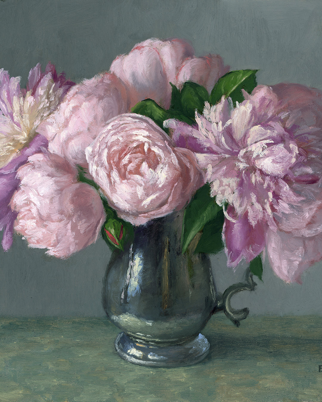 Peonies and Roses, Framed Oil Painting, 11x14 inches