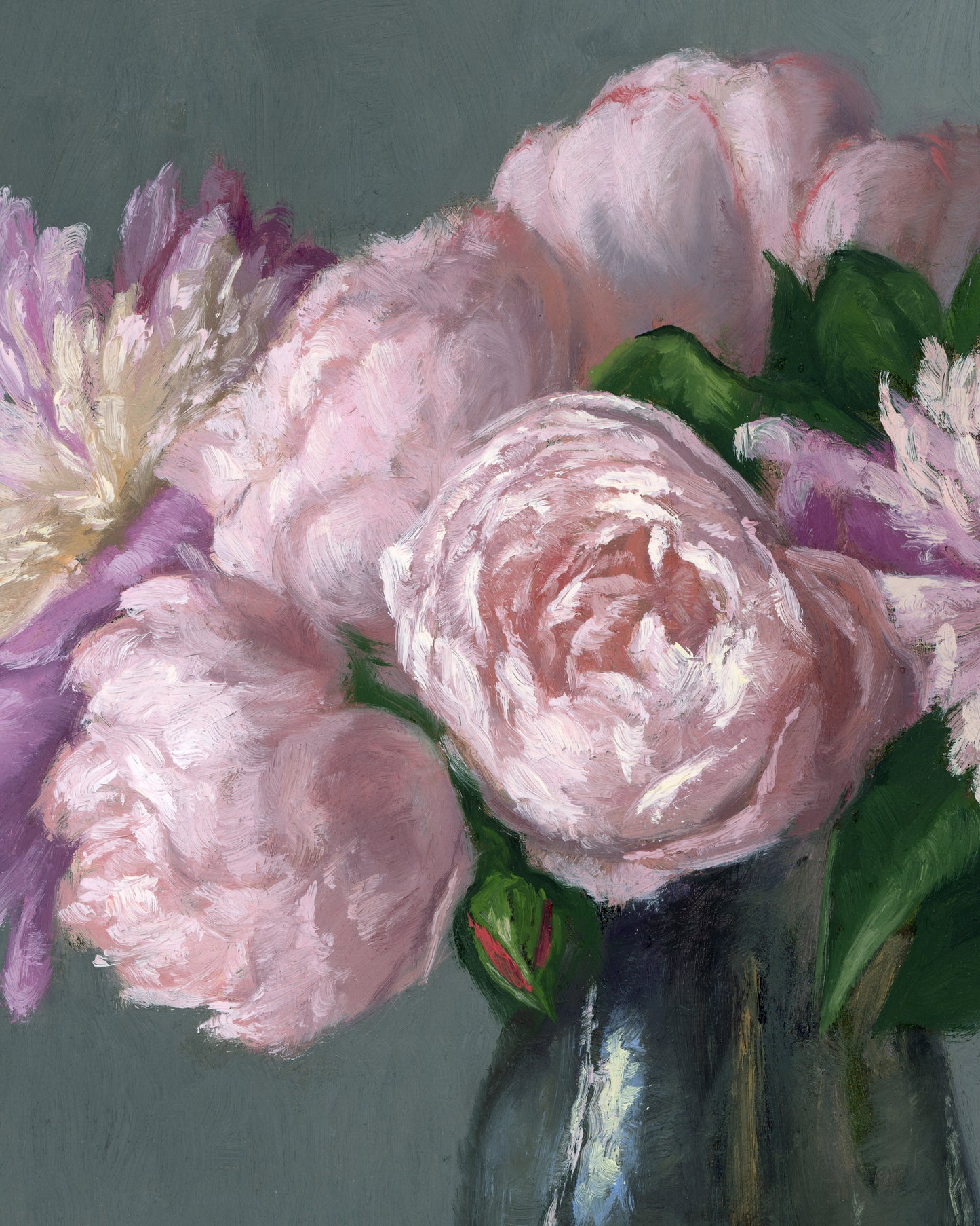 Peonies and Roses, Framed Oil Painting, 11x14 inches