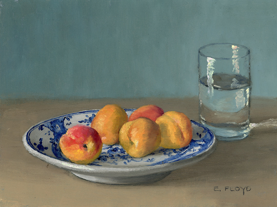 Apricots and Glass of Water, Framed Oil Painting, 9x12 inches