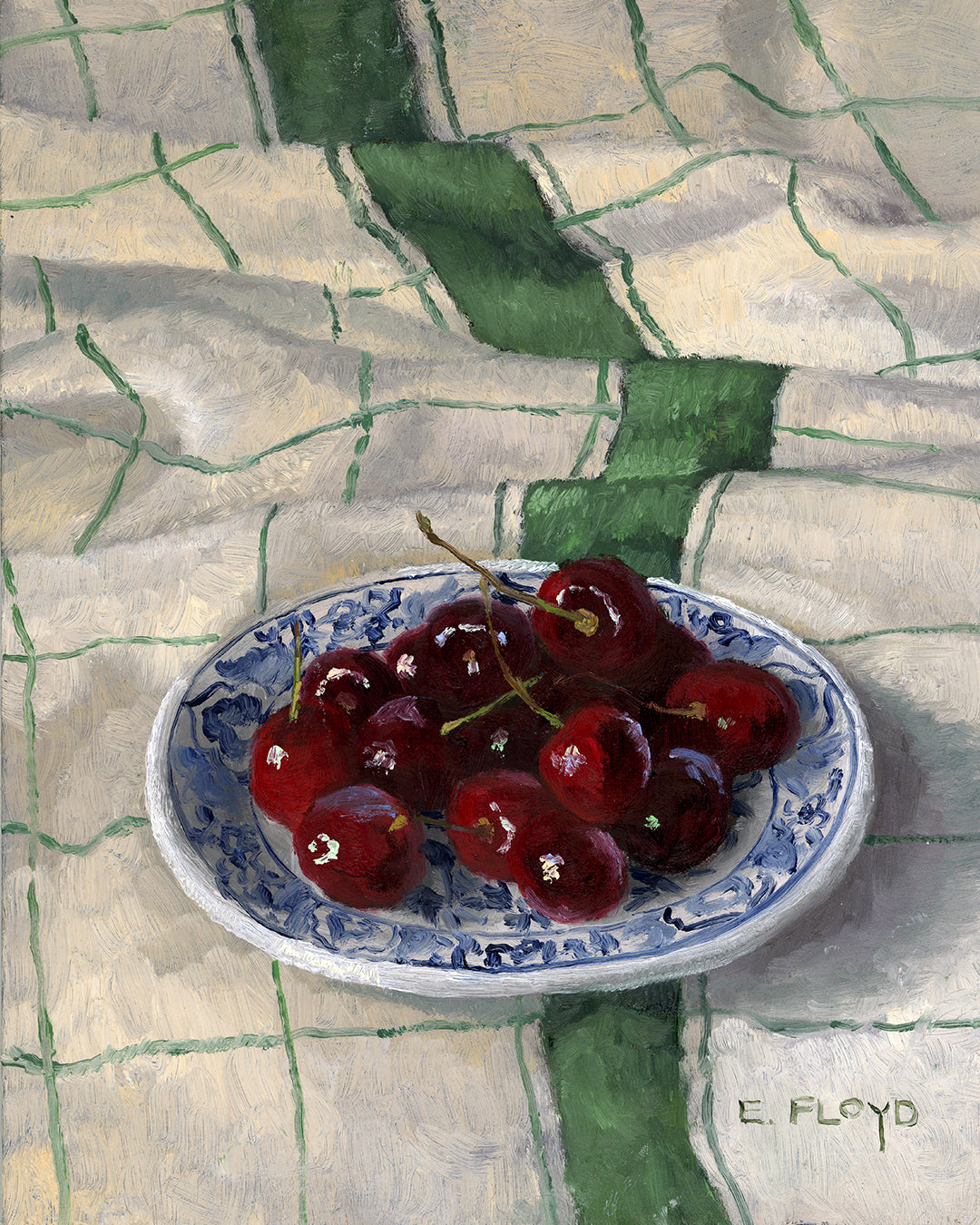 Bing Cherries, Framed Oil Painting, 10x8 inches