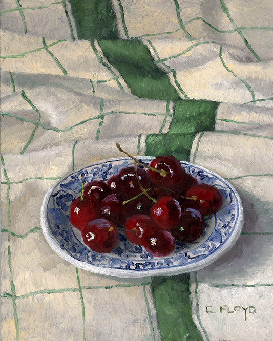Bing Cherries, Framed Oil Painting, 10x8 inches