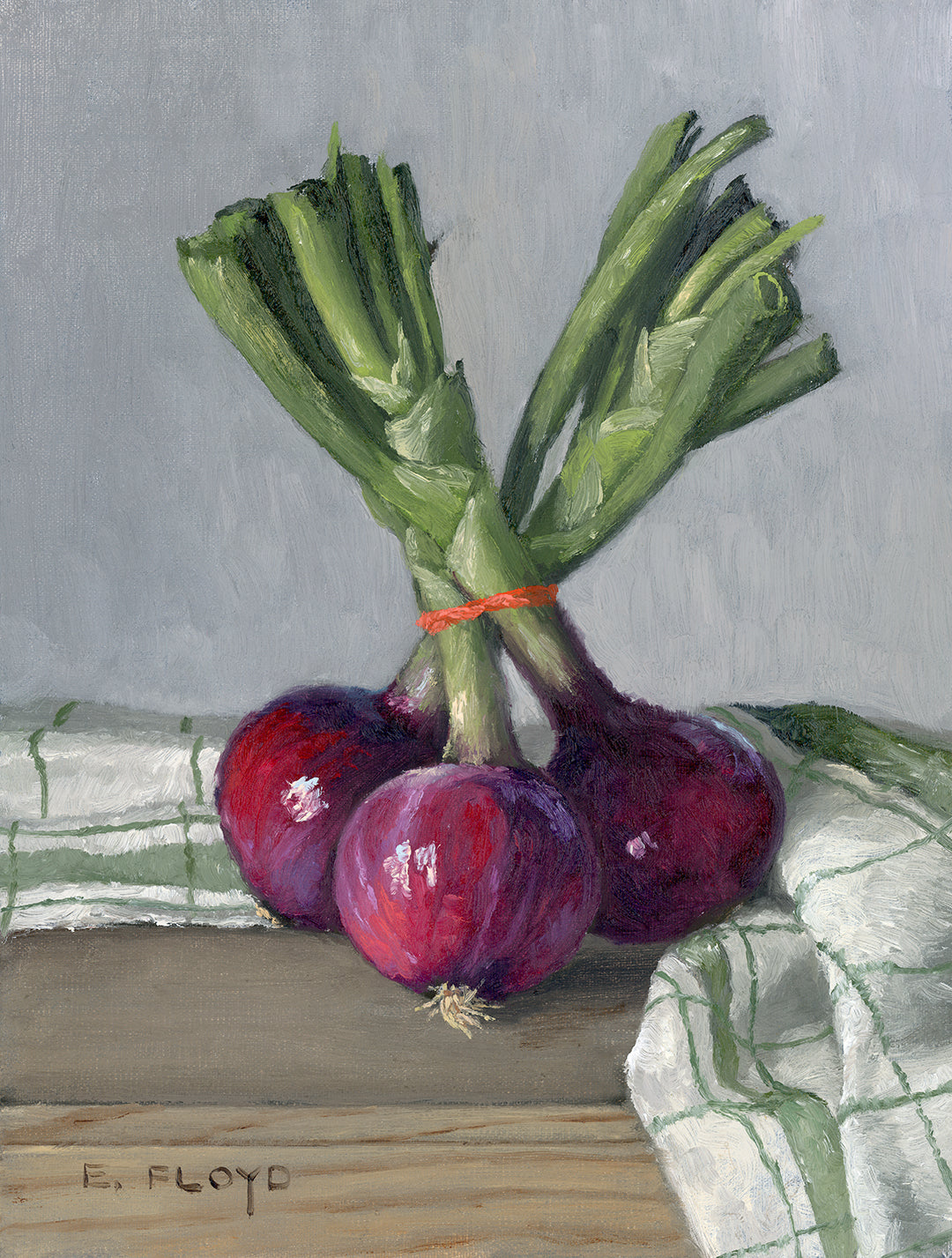 Red Onions, Framed Oil Painting, 12x9 inches