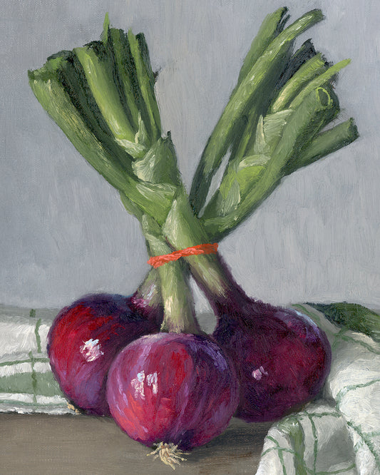 Red Onions, Framed Oil Painting, 12x9 inches