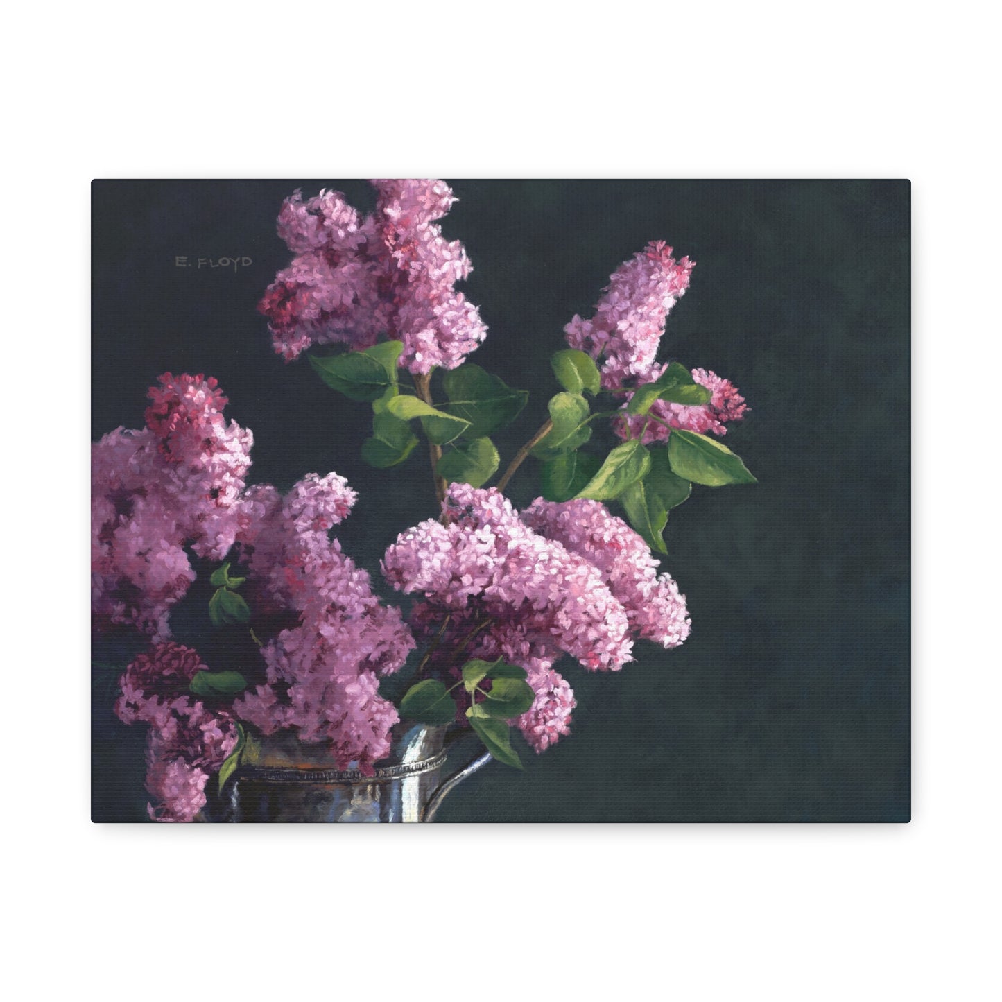 Lilacs in Tarnished Silver, Floral Art Canvas Print, Stretched 1.25" Deep