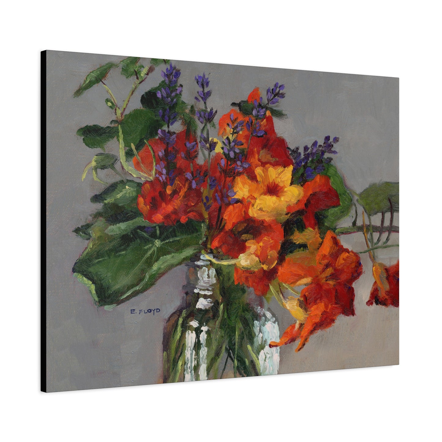 Nasturtiums and Lavender, Canvas Art Print, Stretched 1.25" Deep