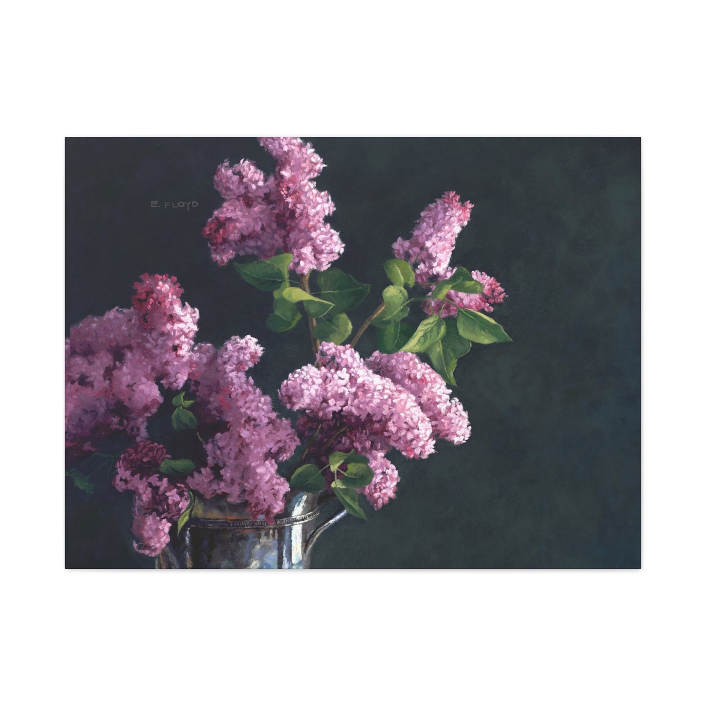 Lilacs in Tarnished Silver, Floral Art Canvas Print, Stretched 1.25" Deep