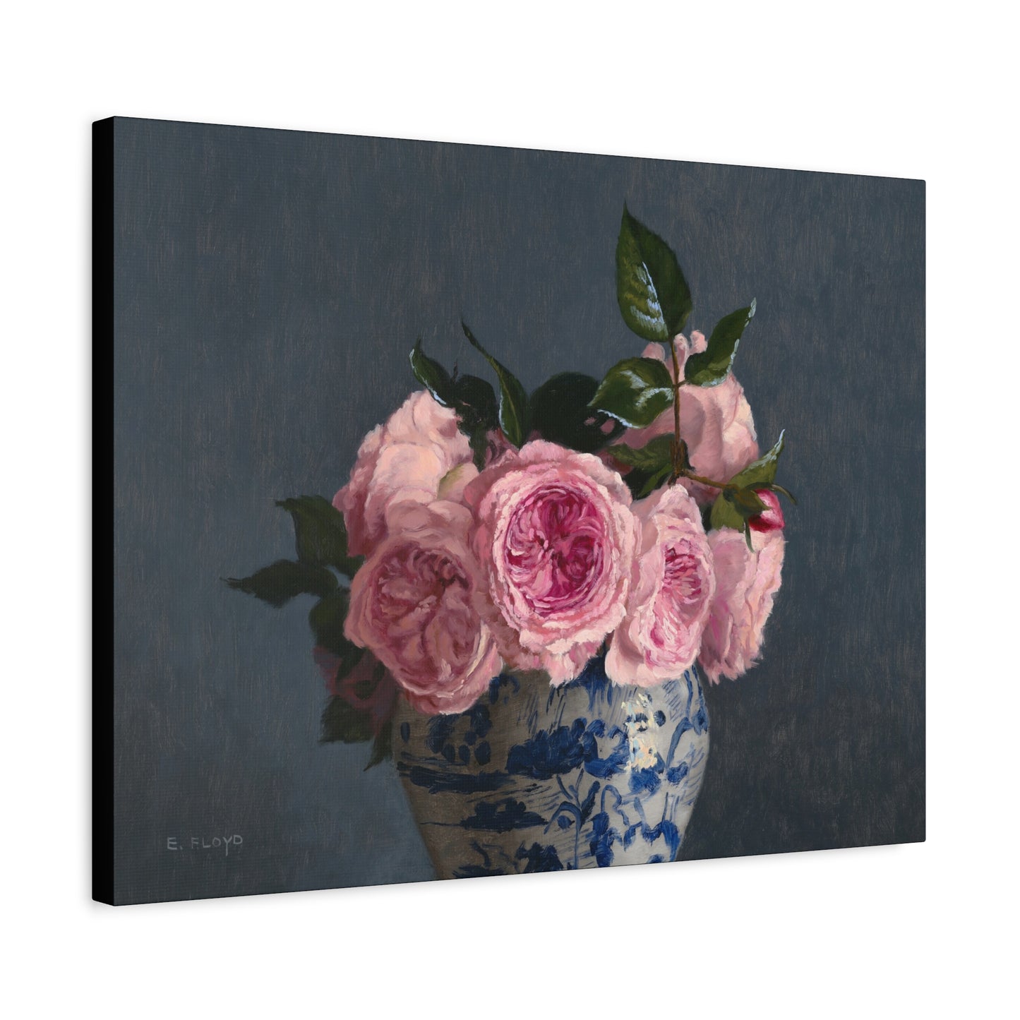 Blush Roses in Ginger Jar, Canvas Art Print, Stretched 1.25" Deep