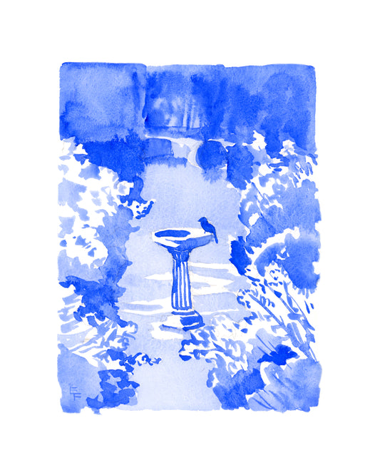 Bird Bath in the Garden Fine Art Print on Paper