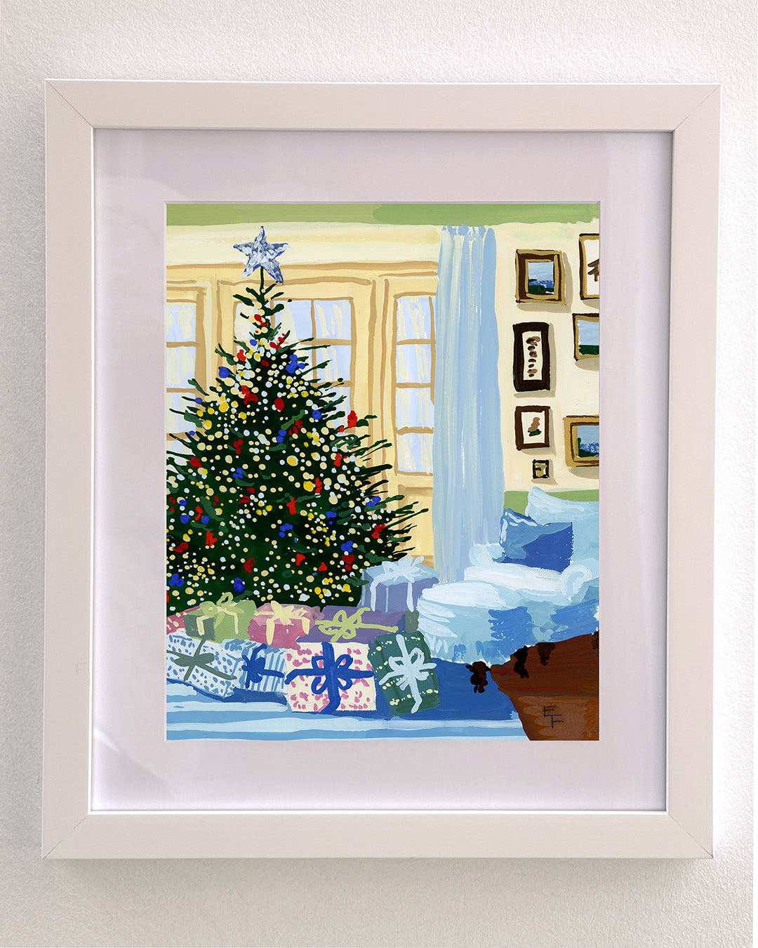 Christmas Tree in Sunlit Room Art Print on Textured Watercolor Matte Paper