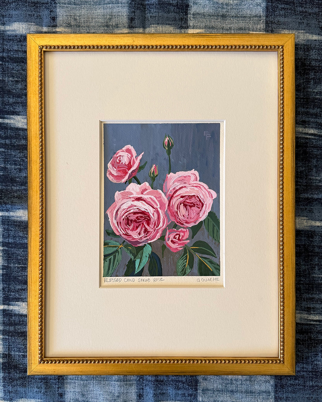 Blessed Child Shrub Rose, Gouache, Framed