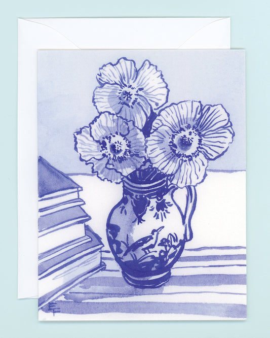 Poppies and Books Greeting Card