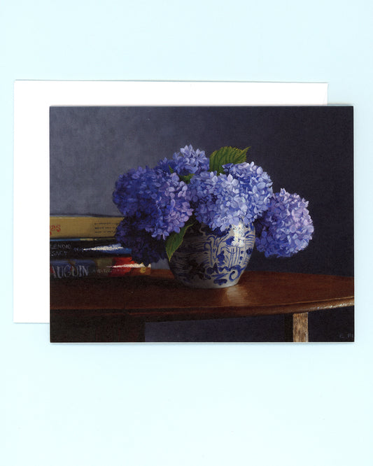Hydrangeas and Books Greeting Card