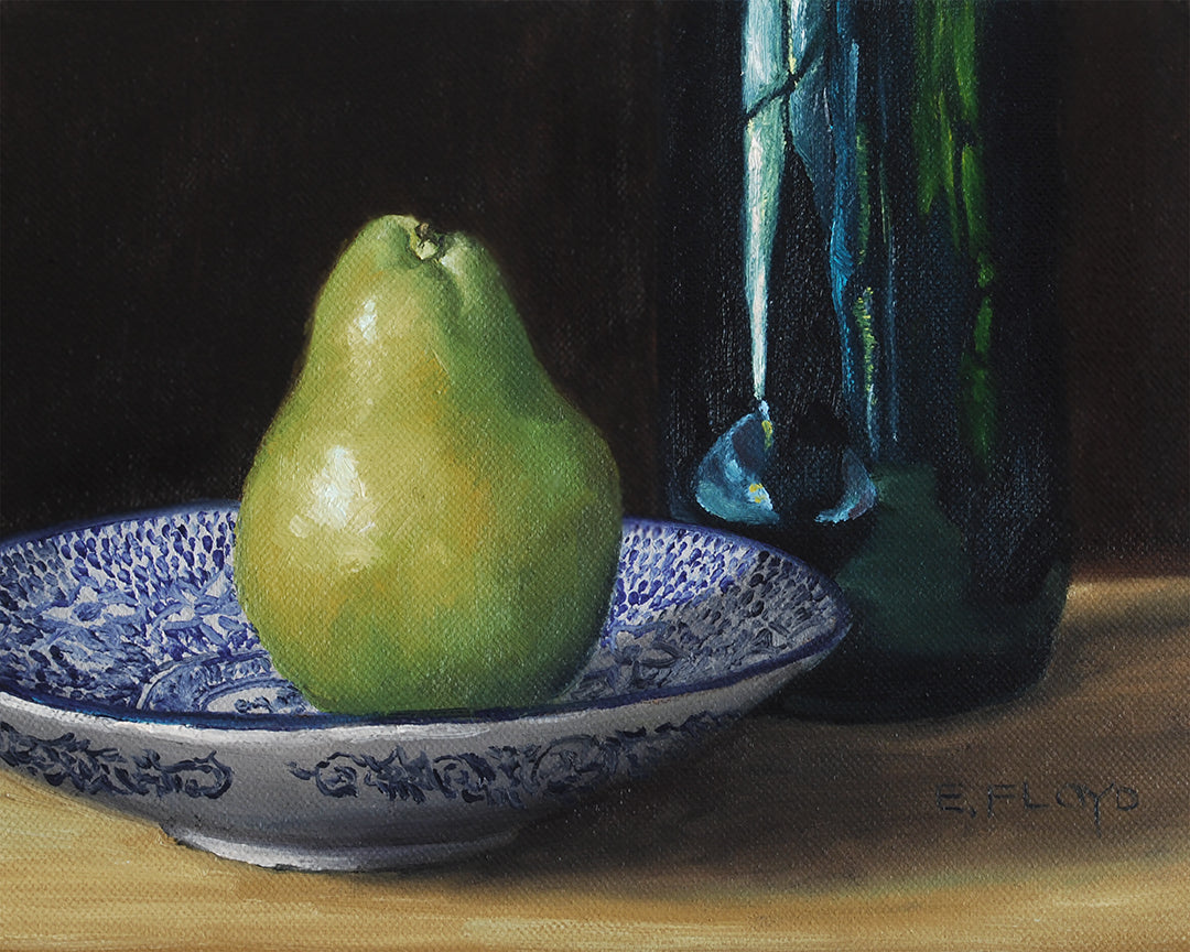 Pear on Dish and Bottle - 8"x10" print