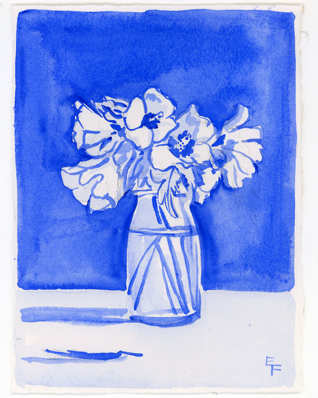 Rose of Sharon, Blue and White Watercolor, Framed