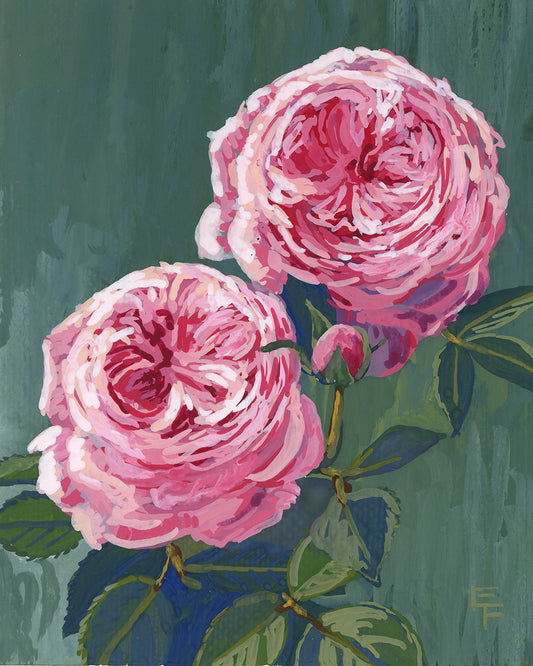 Scepterd Isle Roses, Gouache, Framed