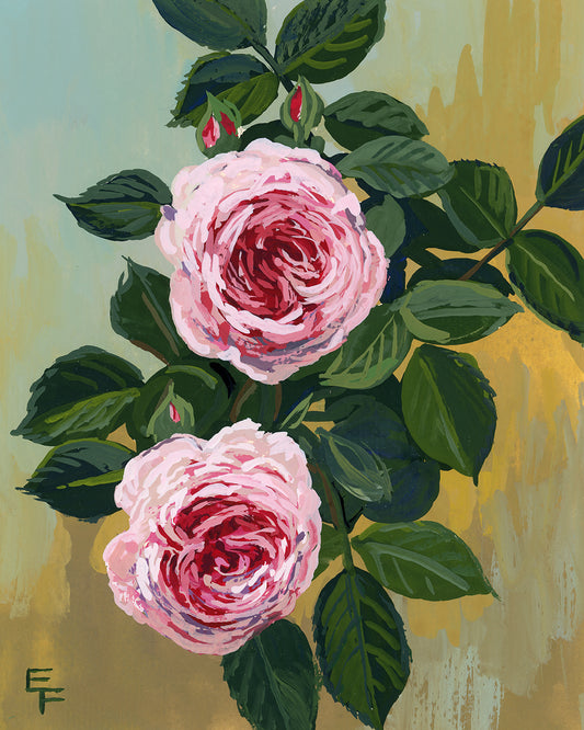 Two Roses from Fox Hill, Gouache, Framed