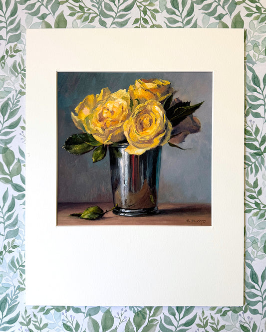 Yellow Roses in Silver Fine Art Matted Prints, 11x14