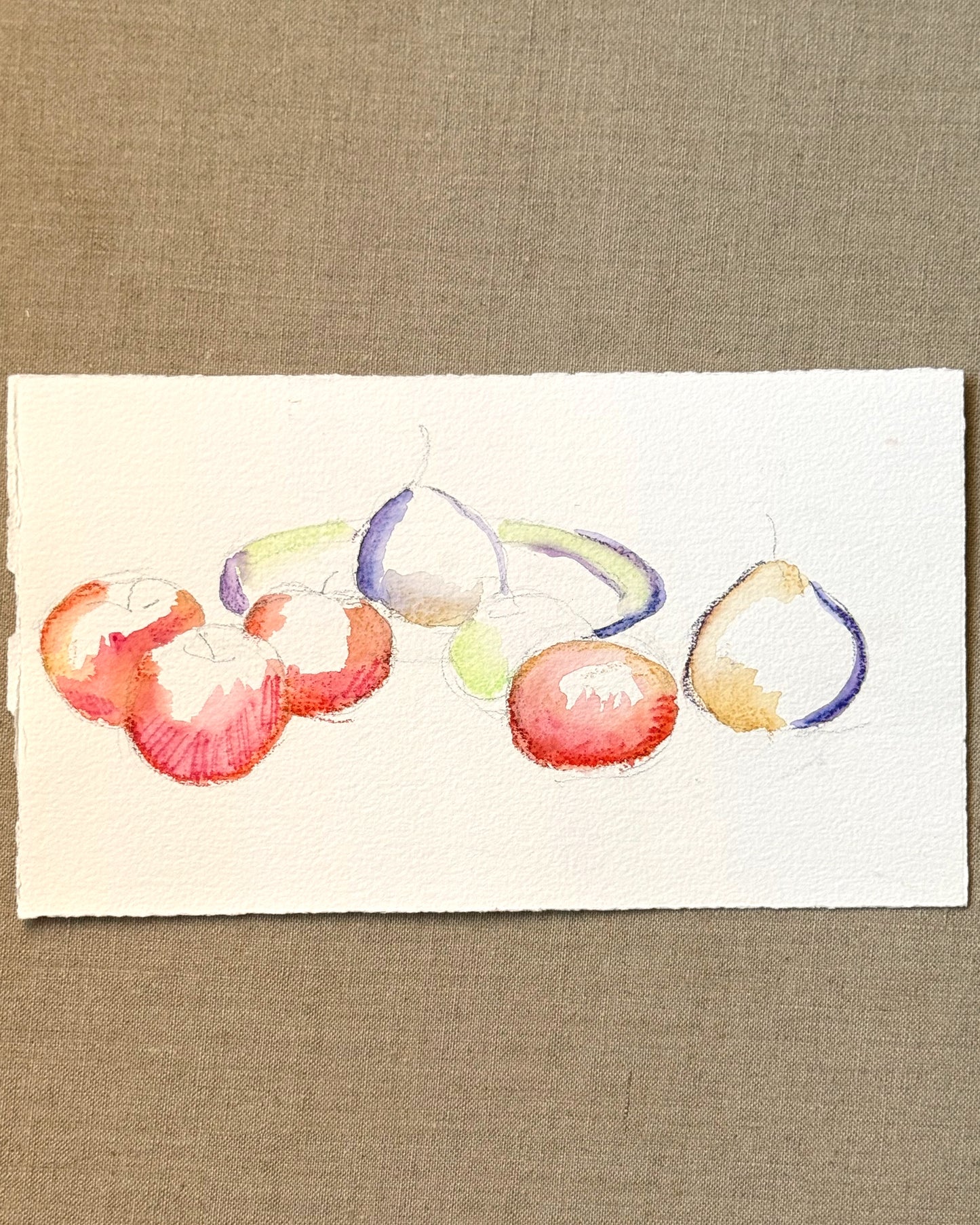 ORIGINAL ART: Fruit after Cezanne no.1, unframed watercolor, 5.5 x 9.5 inches