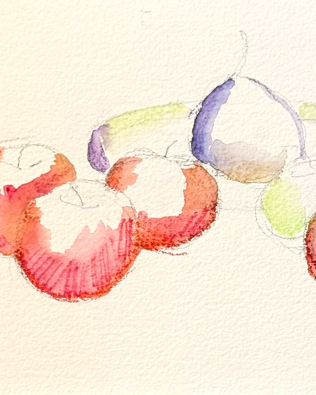 ORIGINAL ART: Fruit after Cezanne no.1, unframed watercolor, 5.5 x 9.5 inches