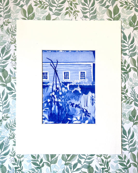 Garden with Barn Fine Art Matted Print, 11x14