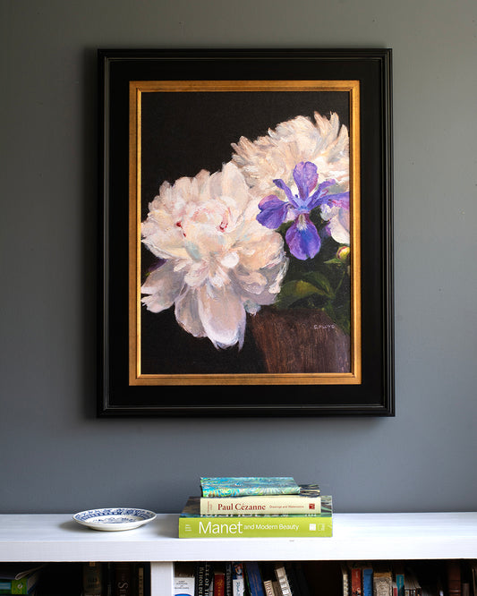 Peonies with Purple Iris Fine Art Matte Canvas Print, Stretched, 1.25"