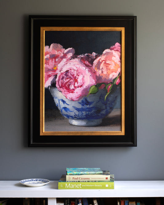 Roses in Asian Bowl, Floral Art Canvas Print, Stretched 1.25" Deep