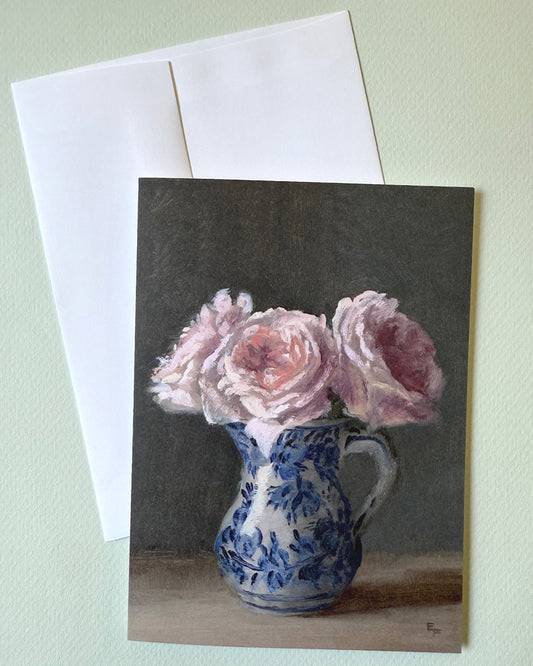 Pink Roses in Delft Greeting Card