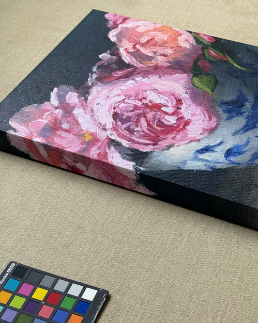 PRINT: Roses in Asian Bowl, Canvas Print, 14 x 11 inches