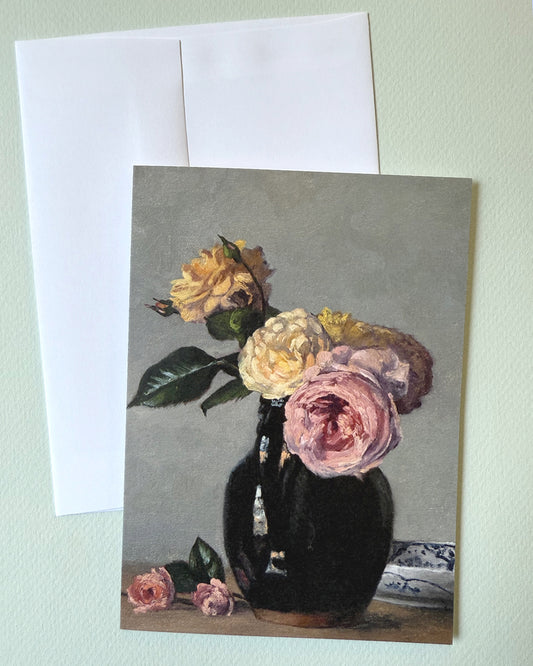 Roses in Redware Pitcher Greeting Card