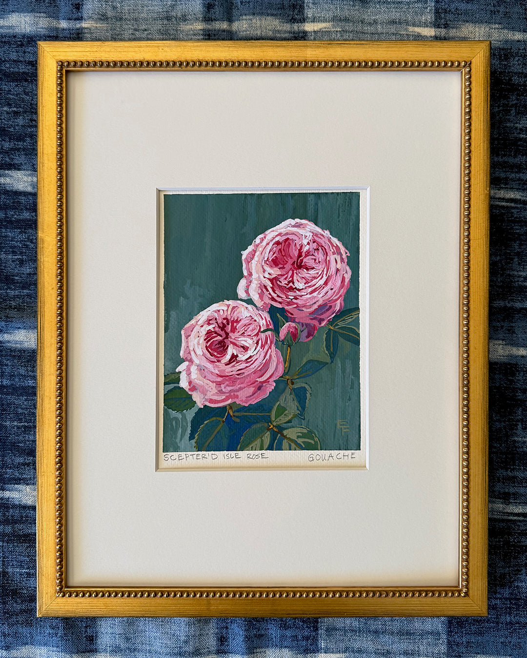 Scepterd Isle Roses, Gouache, Framed