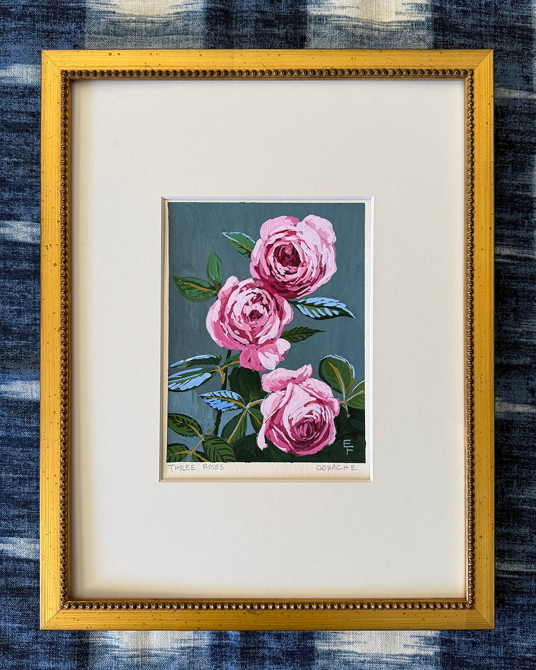 Three Roses, Gouache, Framed