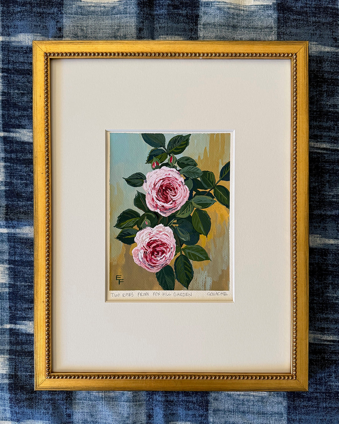 Two Roses from Fox Hill, Gouache, Framed