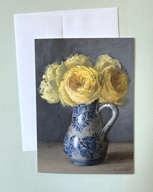 Yellow Roses in Delft Greeting Card